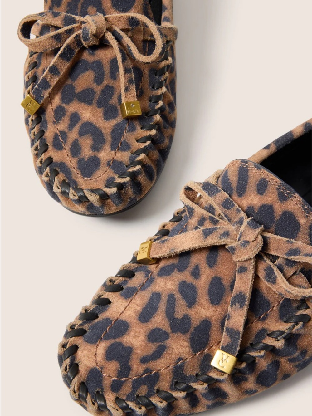 Leopard Print Suede Moccasin Loafers - Women